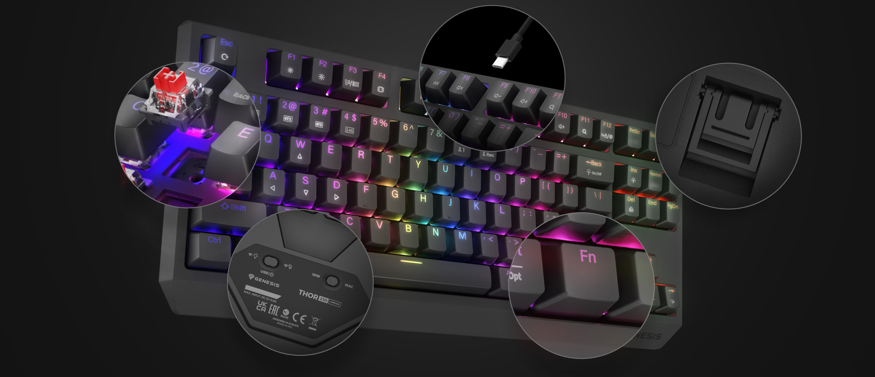 Bezdrátová mechanická herní klávesnice RGB se spínači Outemu, přizpůsobitelným podsvícením a odpojitelným kabelem USB-C
