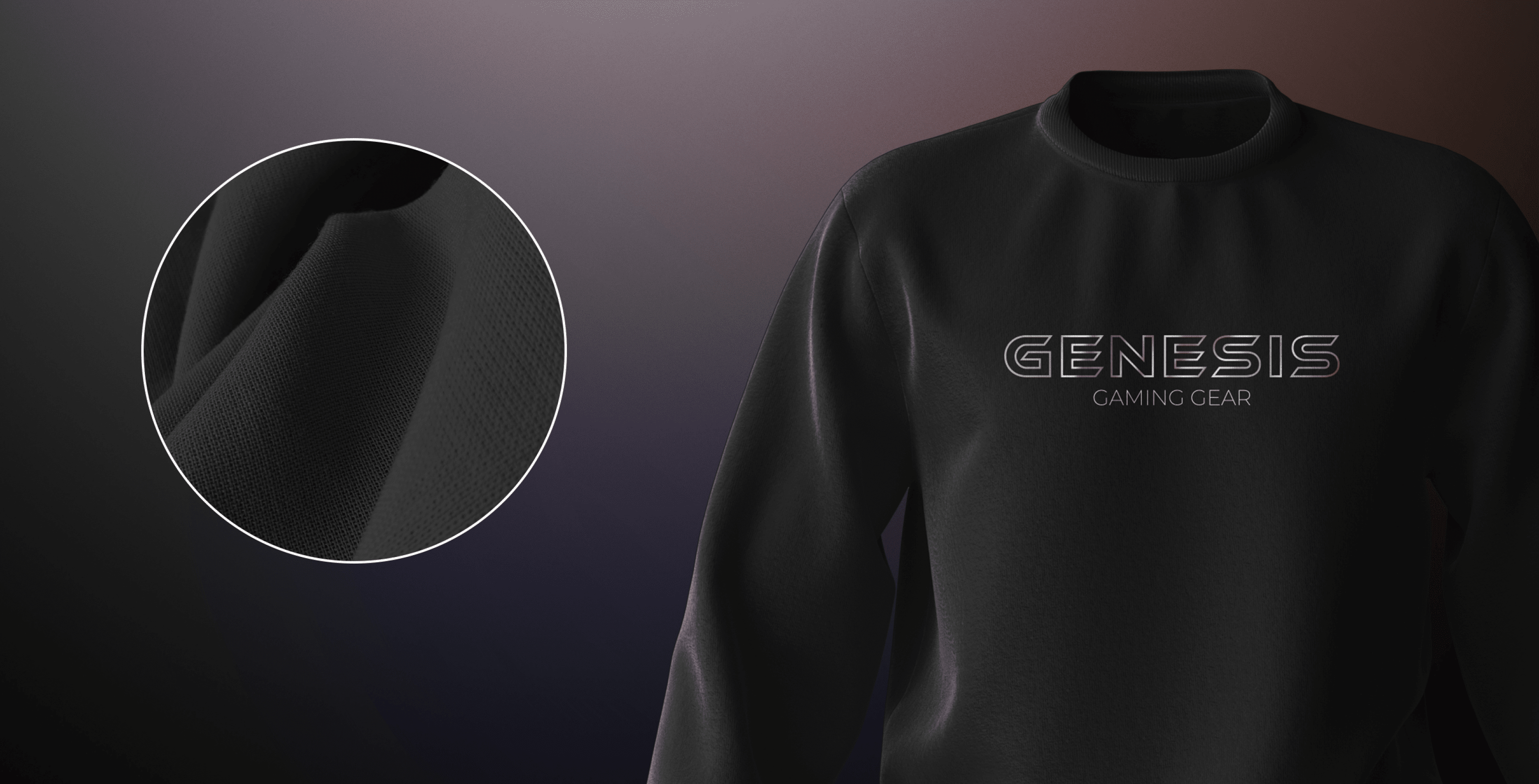 Černá herní mikina s logem "GENESIS GAMING GEAR", zvýrazněné detaily textury látky.